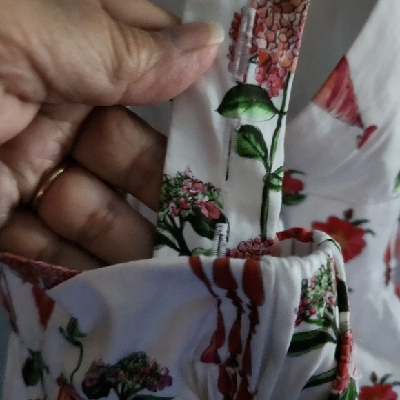 Hill House Addie Dress Red Shell Vine Stripe Cotton Sateen M Apron NWT - Picture 11 of 15